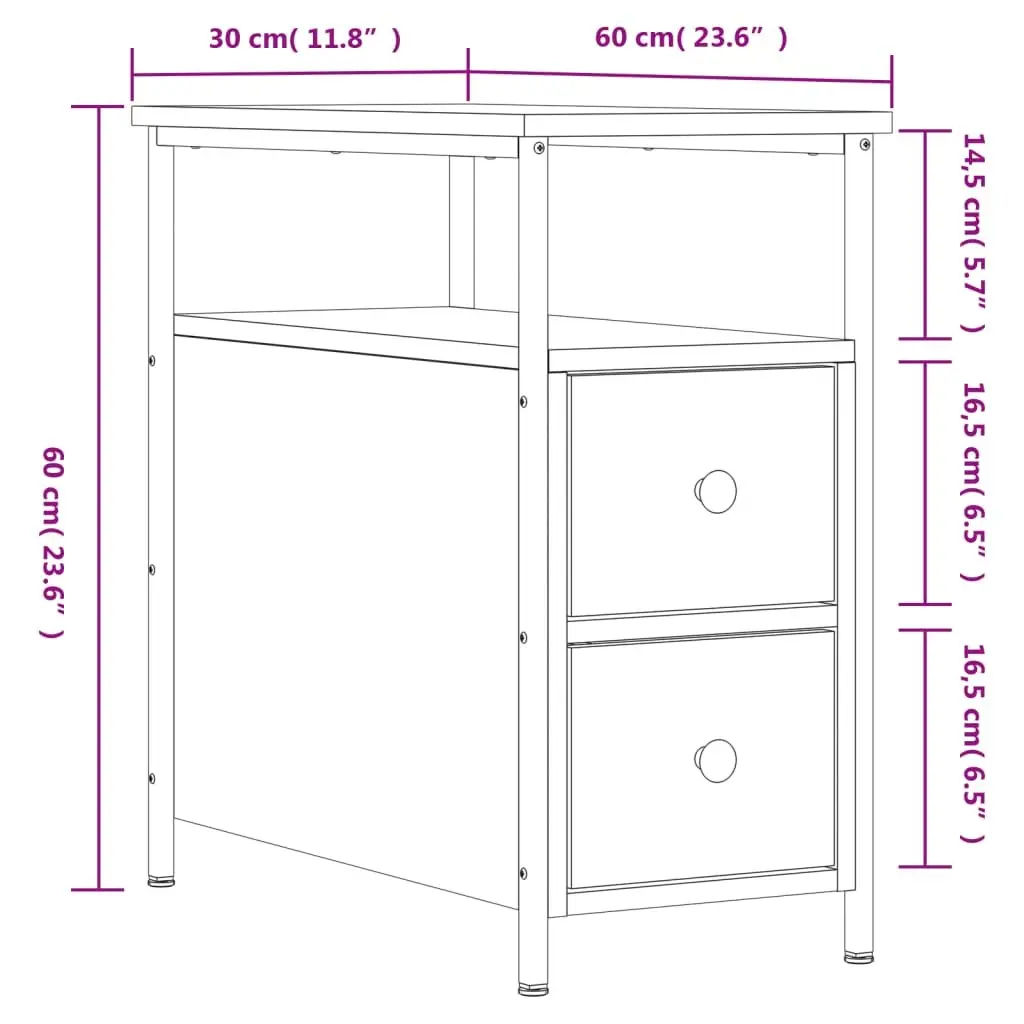 Bedside Cabinets Smoked Oak 30x60x60 cm Engineered Wood 2 Piece