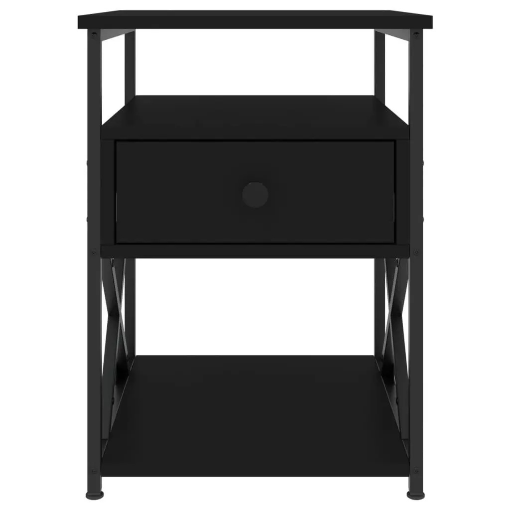 Bedside Cabinet Black Engineered Wood Iron Frame Storage Nightstand 40 x 42 x 55 cm