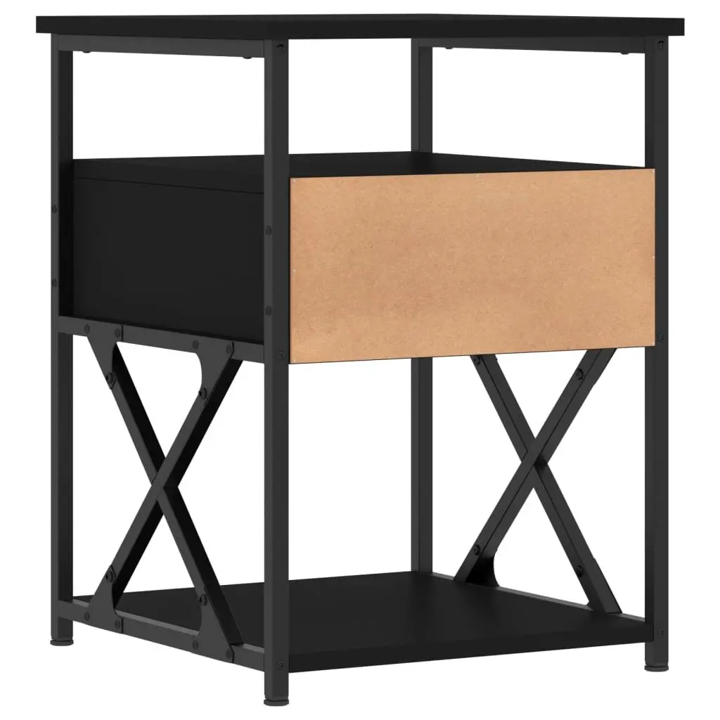 Bedside Cabinet Black Engineered Wood Iron Frame Storage Nightstand 40 x 42 x 55 cm