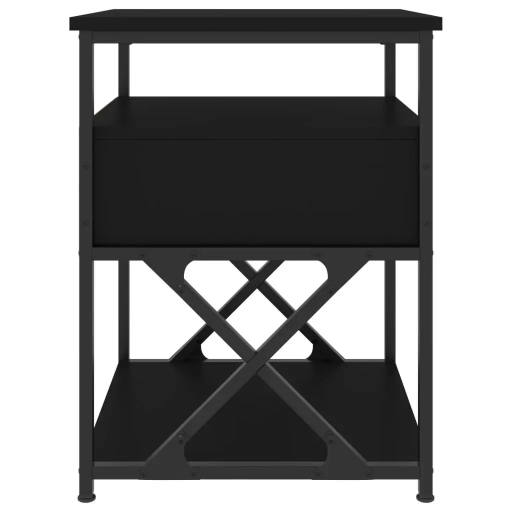Bedside Cabinet Black Engineered Wood Iron Frame Storage Nightstand 40 x 42 x 55 cm
