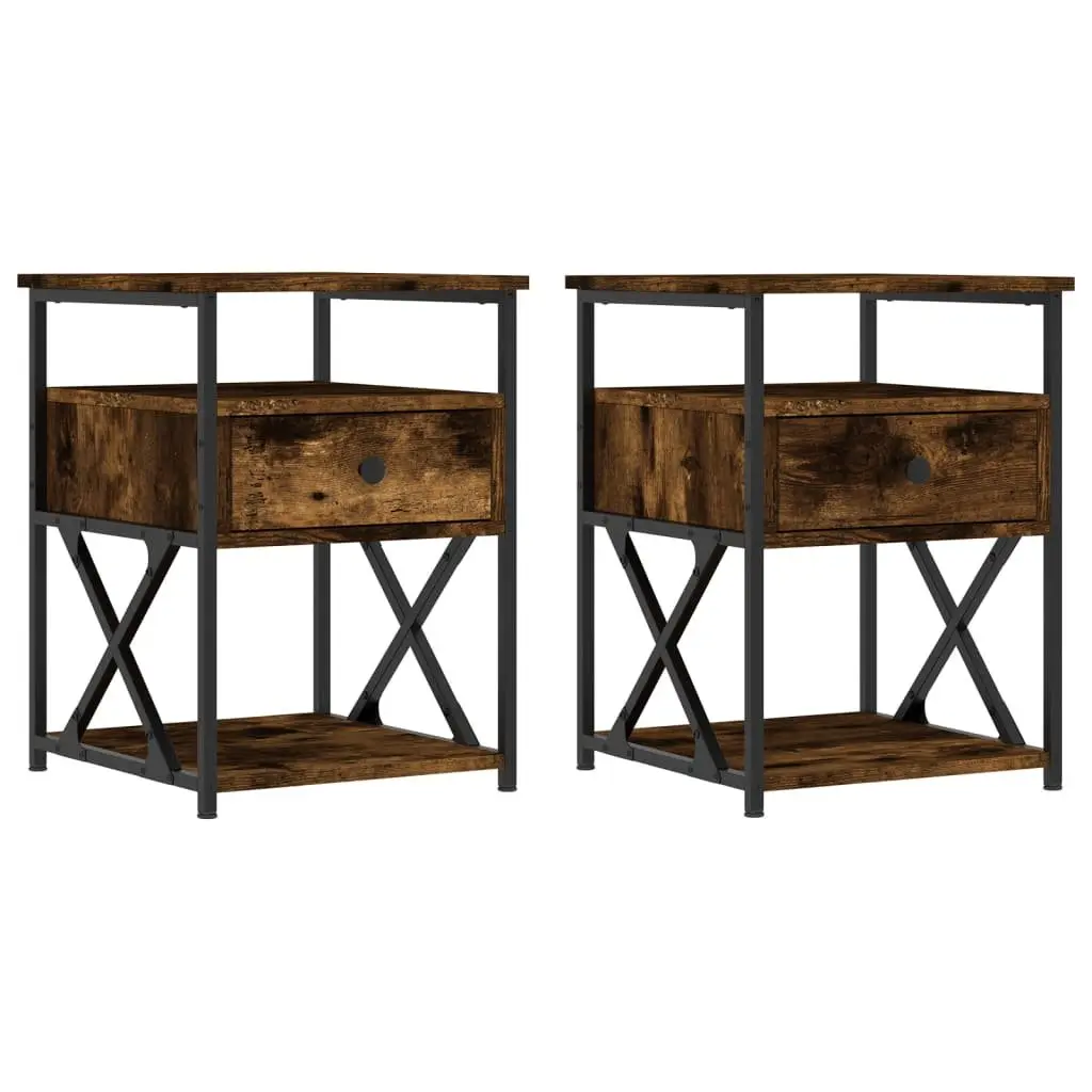 Brown Engineered Wood Bedside Cabinets Set