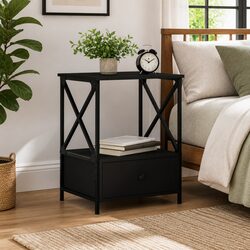 Industrial Style Black Bedside Table with Storage 50x41x65cm