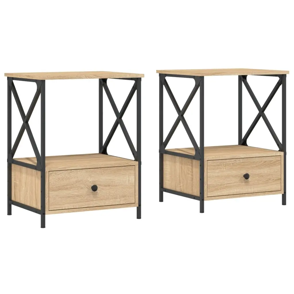 Bedside Tables Industrial Style Brown 50x41x65 cm Engineered Wood 2 Piece