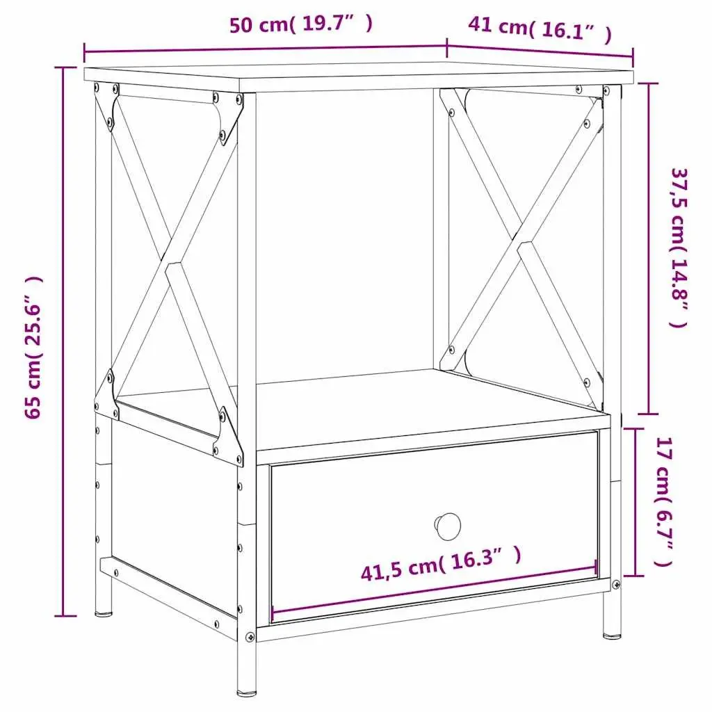 Bedside Tables Grey Sonoma 50x41x65 cm Engineered Wood Nightstand 2 pcs