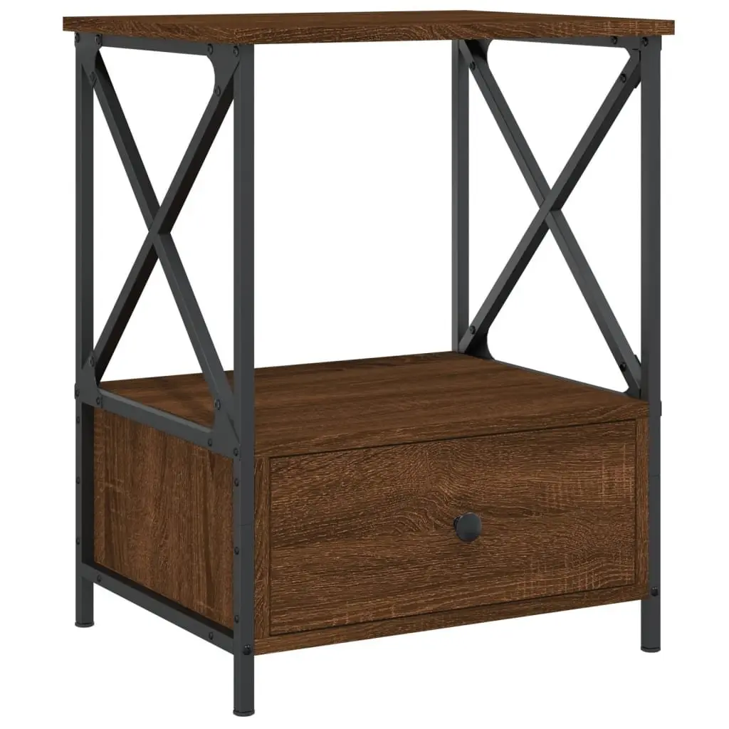 Bedside Tables Industrial Style Brown Engineered Wood Iron Frame 2 Piece Set