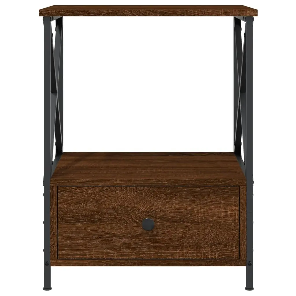 Bedside Tables Industrial Style Brown Engineered Wood Iron Frame 2 Piece Set