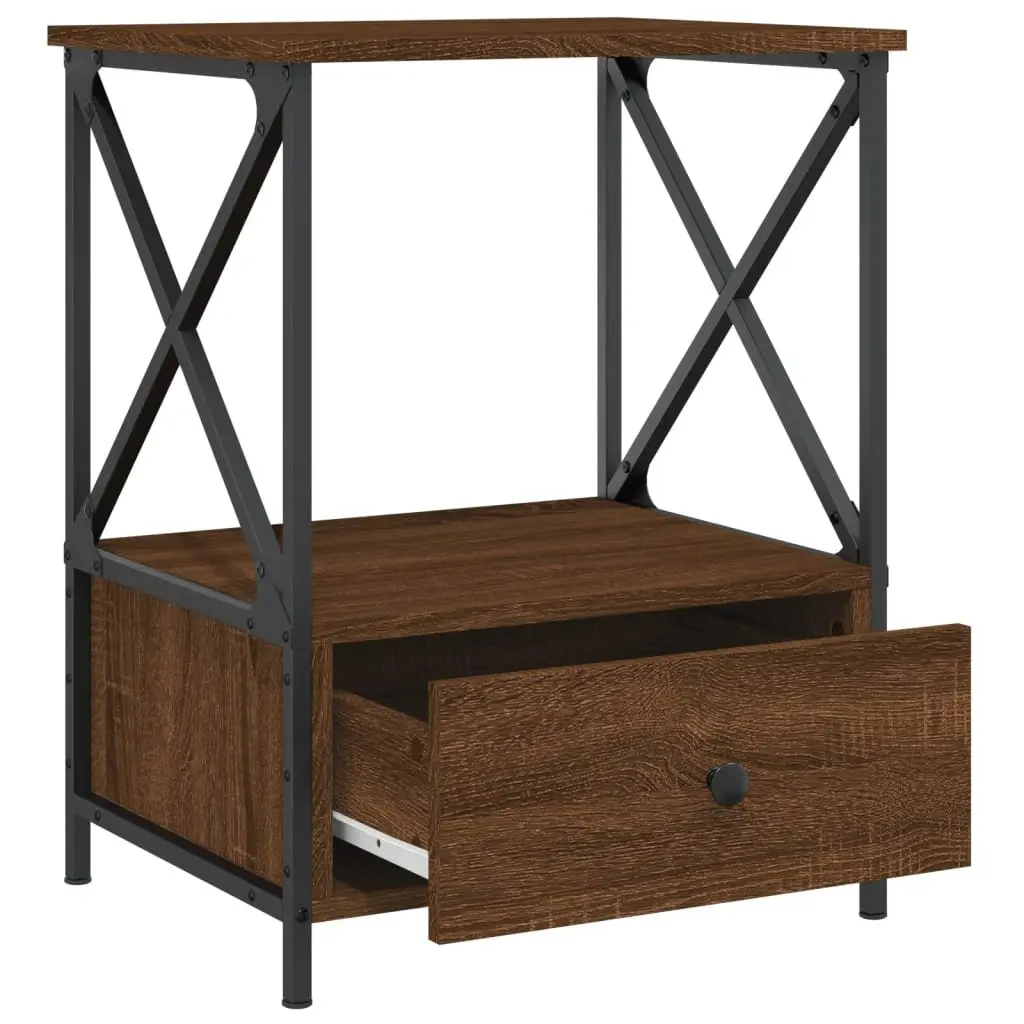 Bedside Tables Industrial Style Brown Engineered Wood Iron Frame 2 Piece Set