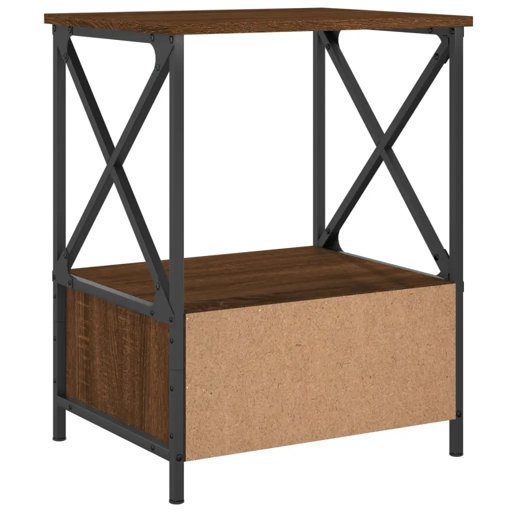 Bedside Tables Industrial Style Brown Engineered Wood Iron Frame 2 Piece Set