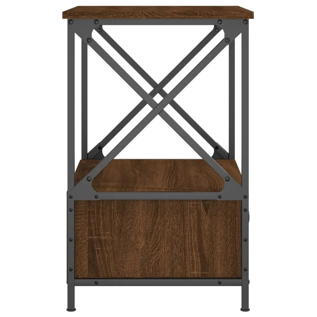Bedside Tables Industrial Style Brown Engineered Wood Iron Frame 2 Piece Set