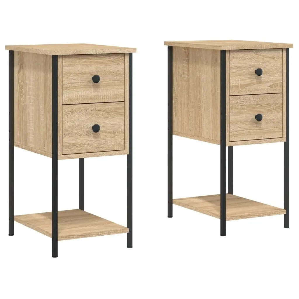 Bedside Cabinets Brown 2 Piece Storage Tables Engineered Wood