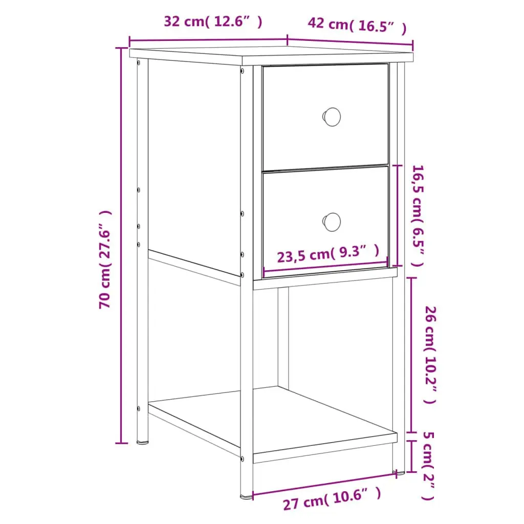Bedside Cabinets Brown 2 Piece Storage Tables Engineered Wood