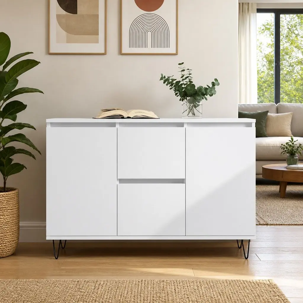 Sideboard White 101.5x35x70 cm Engineered Wood Storage Cabinet Buffet Furniture