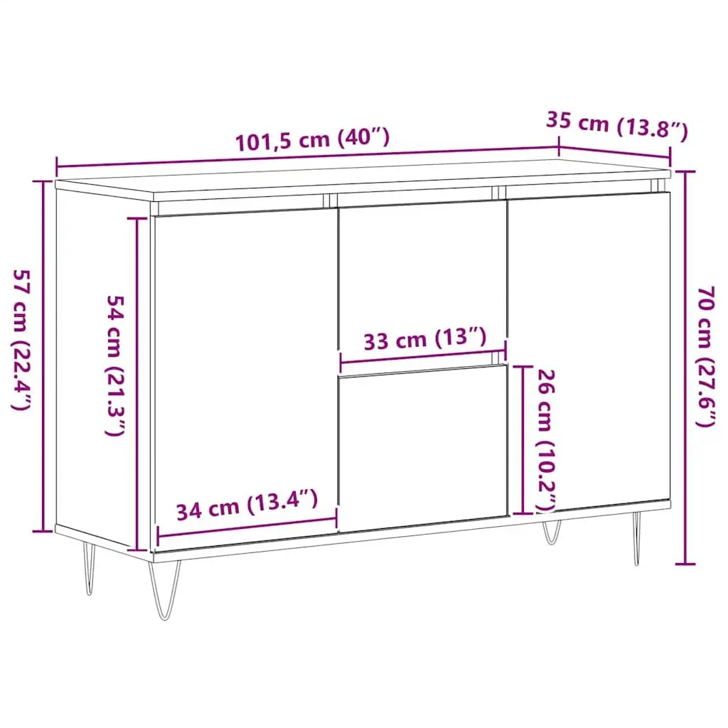 Sideboard White 101.5x35x70 cm Engineered Wood Storage Cabinet Buffet Furniture