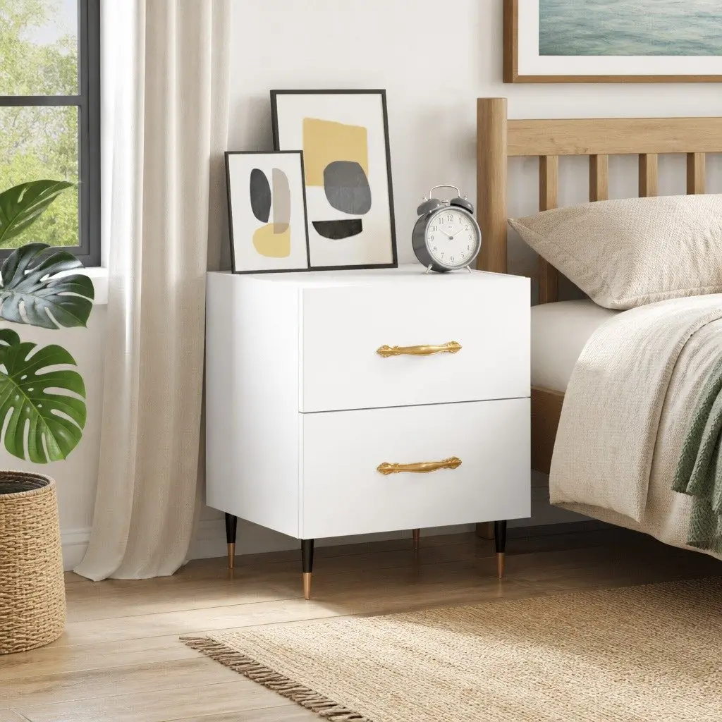 White Nightstand with Storage Drawers for Bedrooms