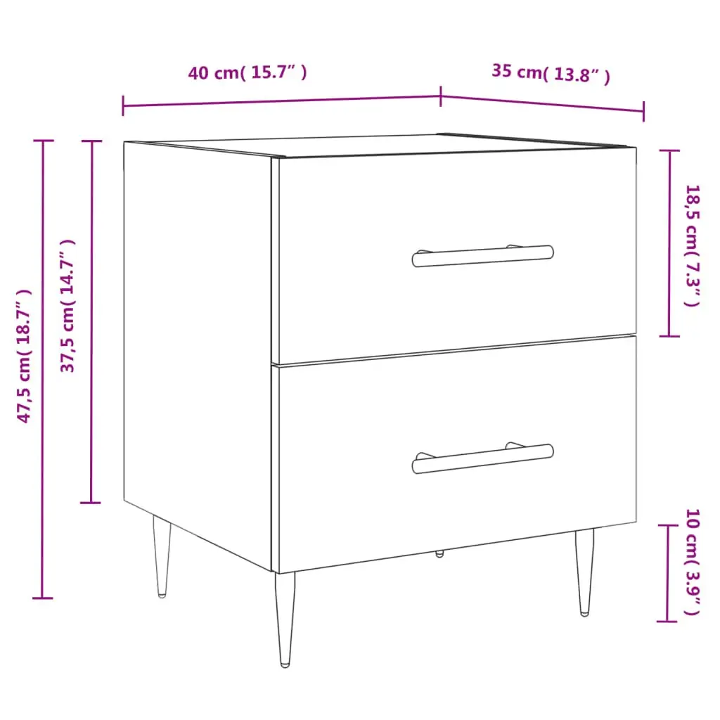 Bedside Cabinet White Engineered Wood Nightstand Bedroom Storage Table