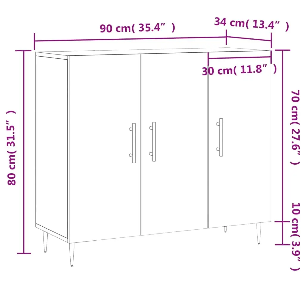 Sideboard White 90x34x80 cm Modern Engineered Wood Metal Legs