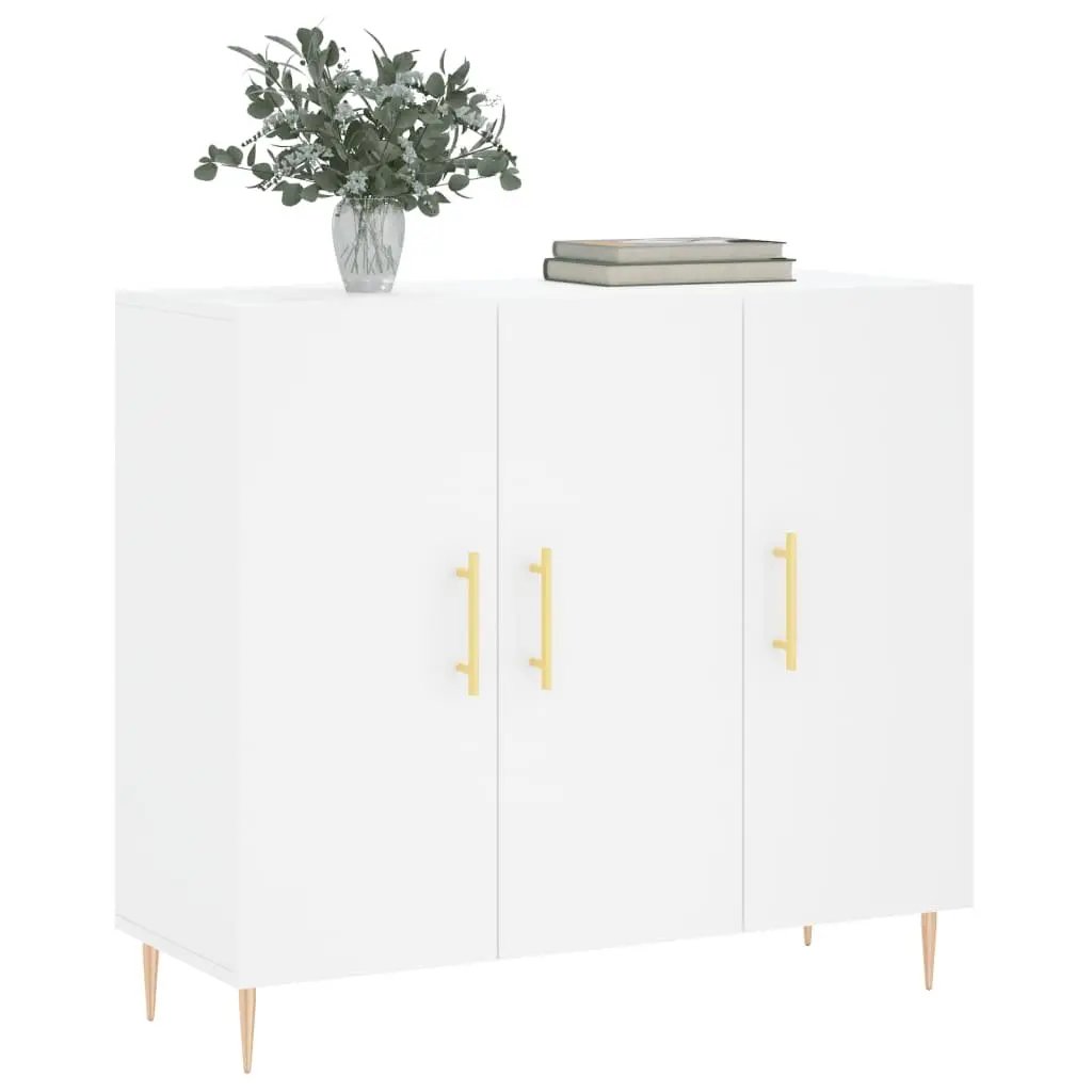 Sideboard White 90x34x80 cm Modern Engineered Wood Metal Legs
