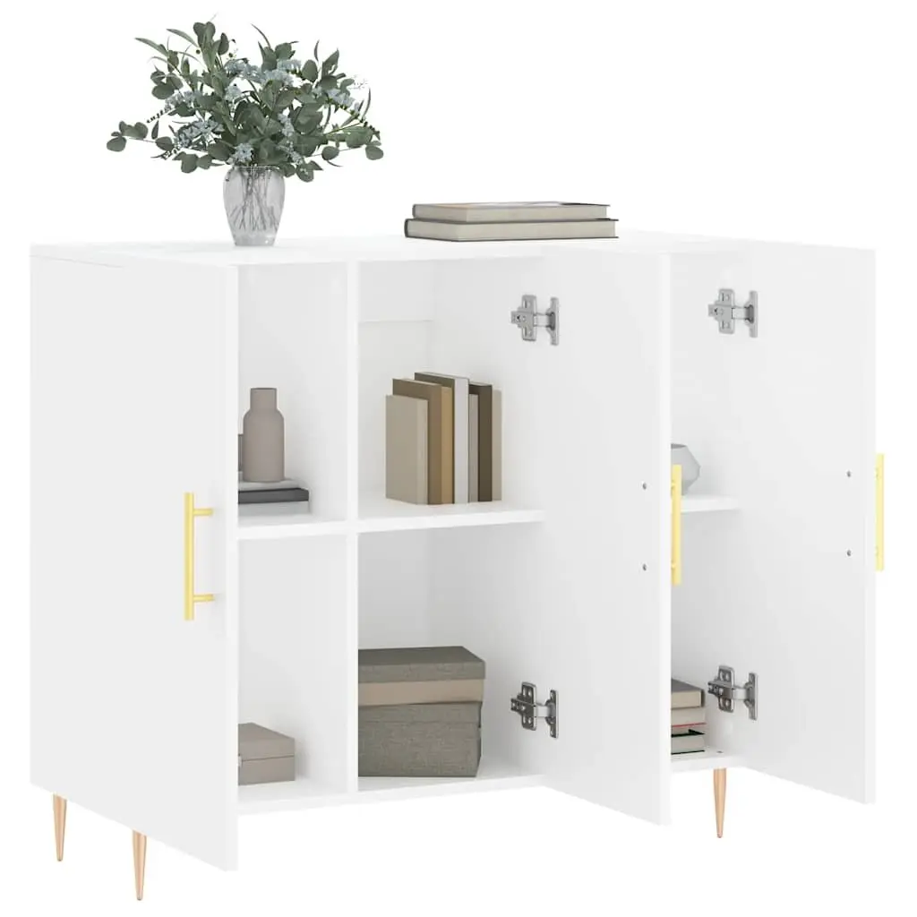 Sideboard White 90x34x80 cm Modern Engineered Wood Metal Legs