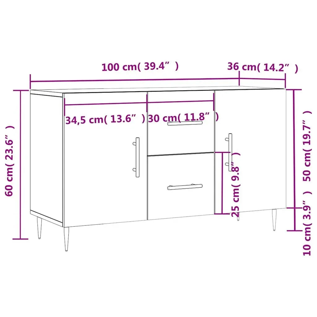 Sideboard White 100x36x60cm Modern Storage Cabinet Engineered Wood Buffet
