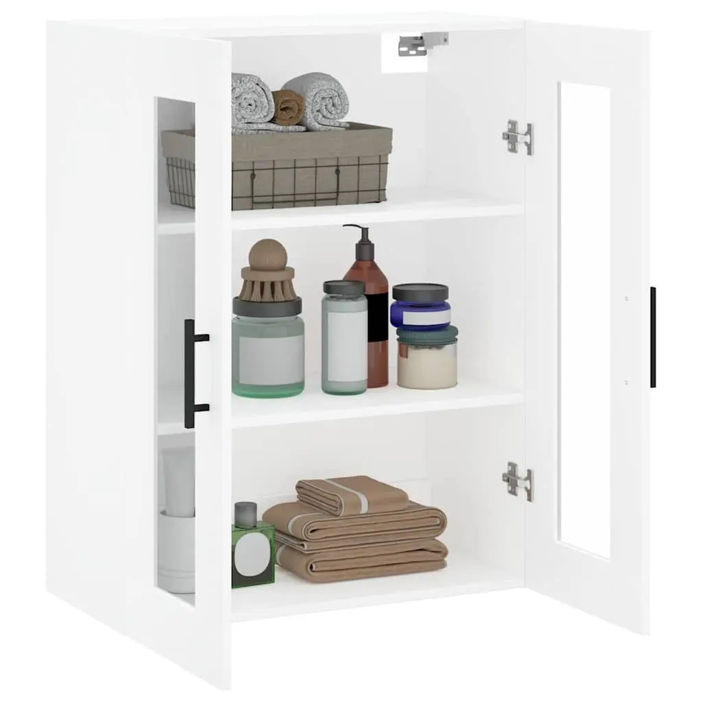 White Wall Mounted Storage Cabinet with Glass Door