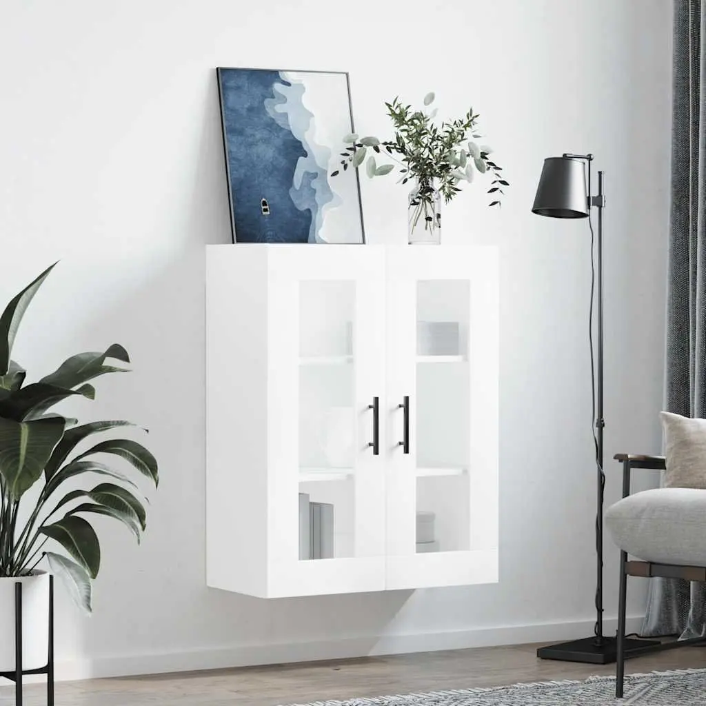 White Wall Mounted Storage Cabinet with Glass Door