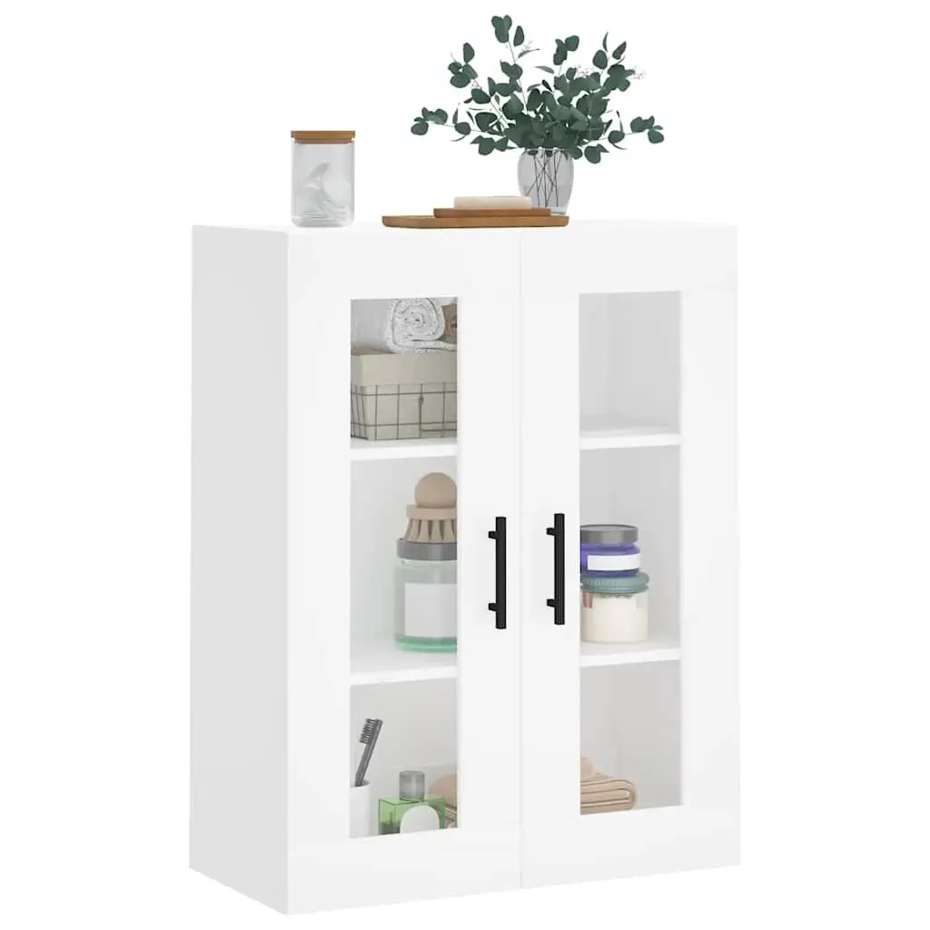 White Wall Mounted Storage Cabinet with Glass Door