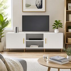 Elegant White TV Cabinet Storage Unit in Engineered Wood