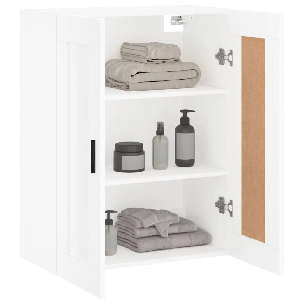 Wall Mounted Cabinet White Engineered Wood 3 Compartment 2 Door Storage Organiser