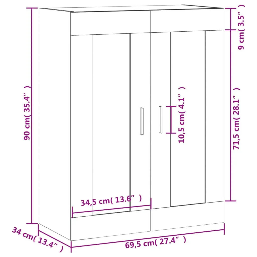 Wall Mounted Cabinet White Engineered Wood 3 Compartment 2 Door Storage Organiser