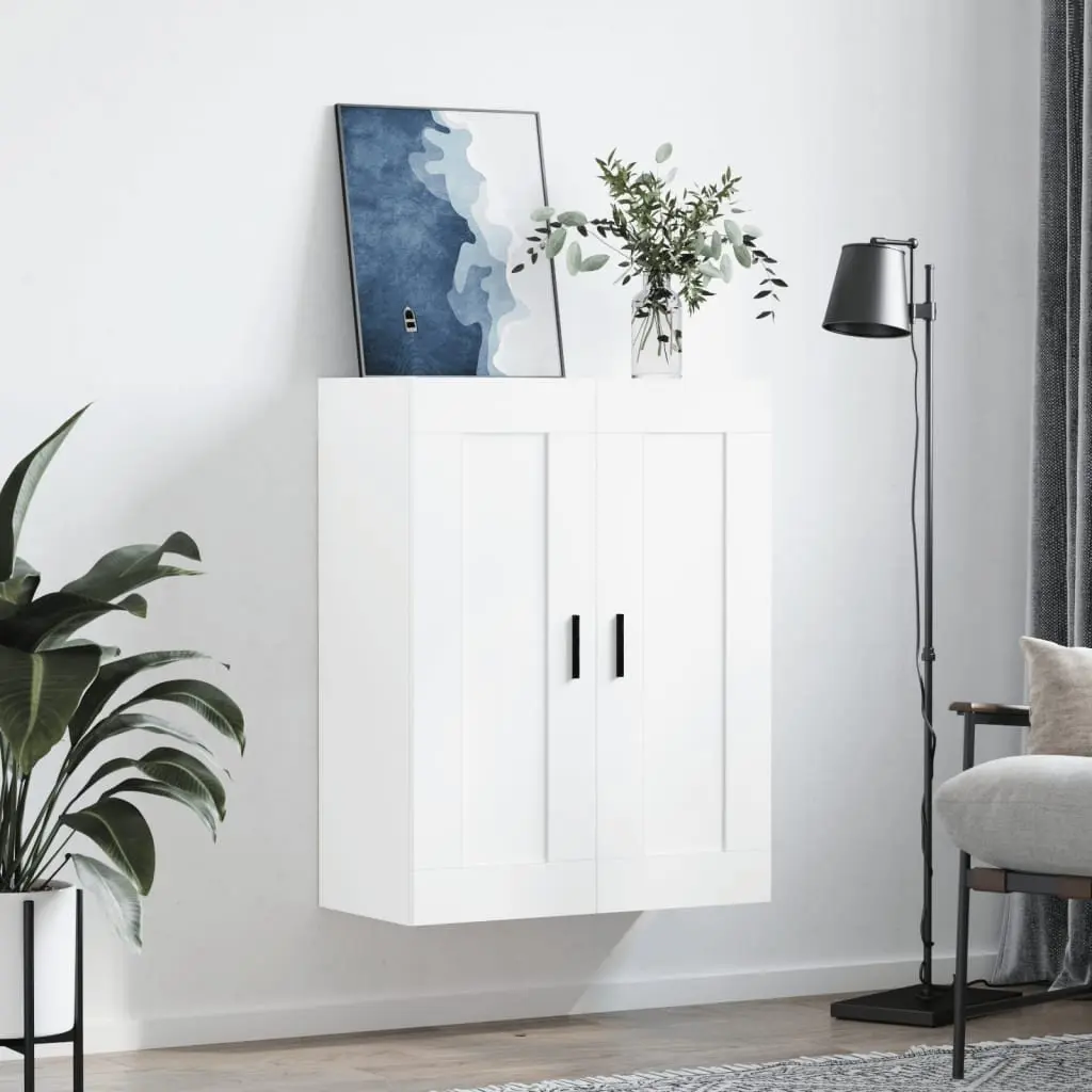 Wall Mounted Cabinet White Engineered Wood 3 Compartment 2 Door Storage Organiser
