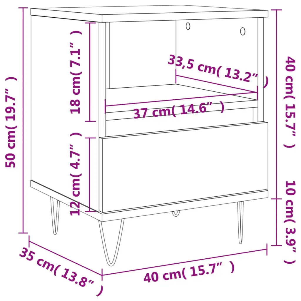 Bedside Cabinet White 40x35x50cm Engineered Wood Nightstand Drawer Storage Table
