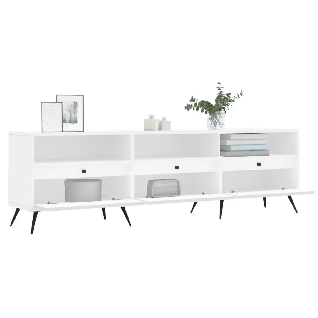 TV Cabinet White 150x30x44.5 cm Engineered Wood Storage Unit with 6 Compartments