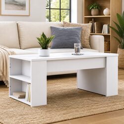Warm White Coffee Table with Storage for Living Spaces