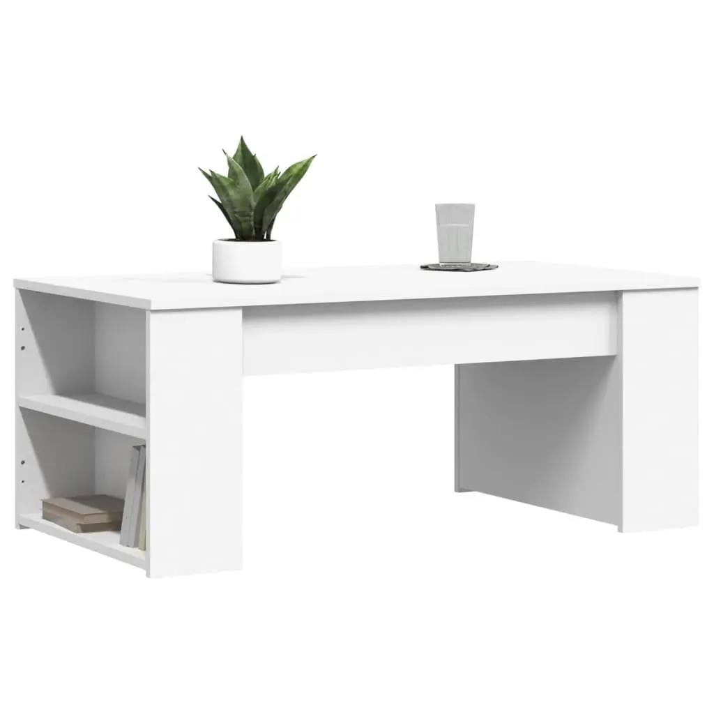 White Coffee Table with Storage Compartment Living Room Accent Furniture