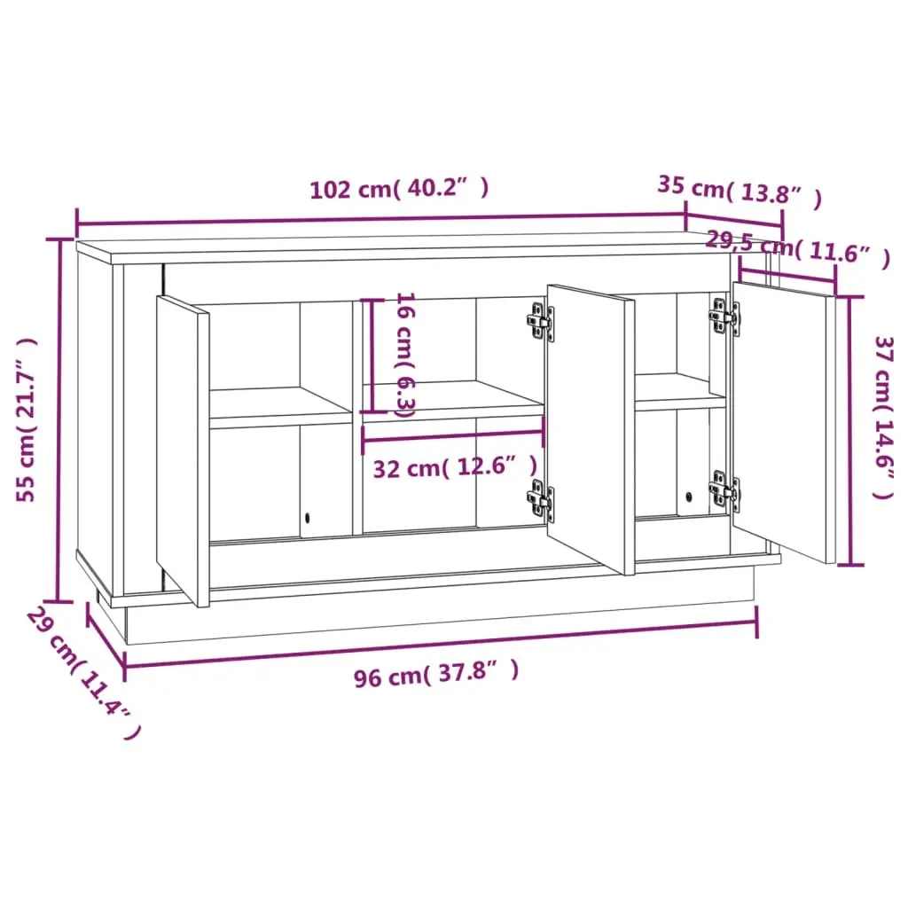 White Sideboard with 6 Compartments 102x35x55 cm
