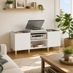 Charming White Record Storage Cabinet for Vinyls