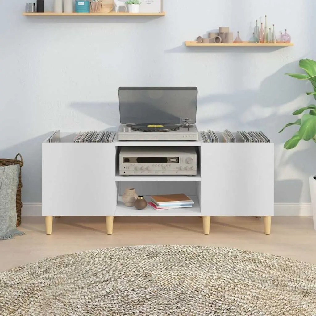 Record Storage Cabinet White 121x38x48cm Vinyl LP Display Engineered Wood