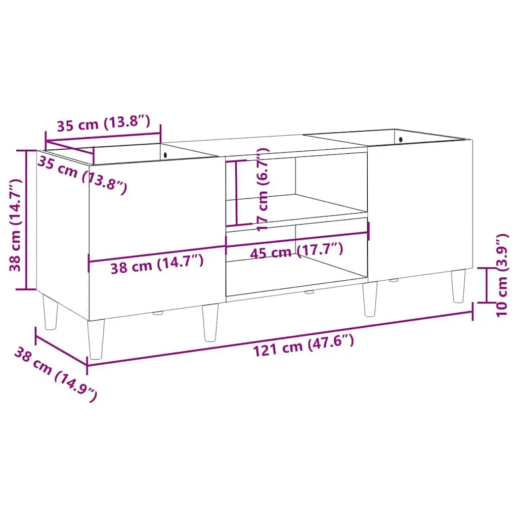 Record Storage Cabinet White 121x38x48cm Vinyl LP Display Engineered Wood
