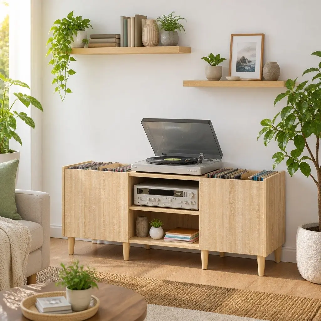 Sonoma Oak Brown Vinyl LP Record Cabinet