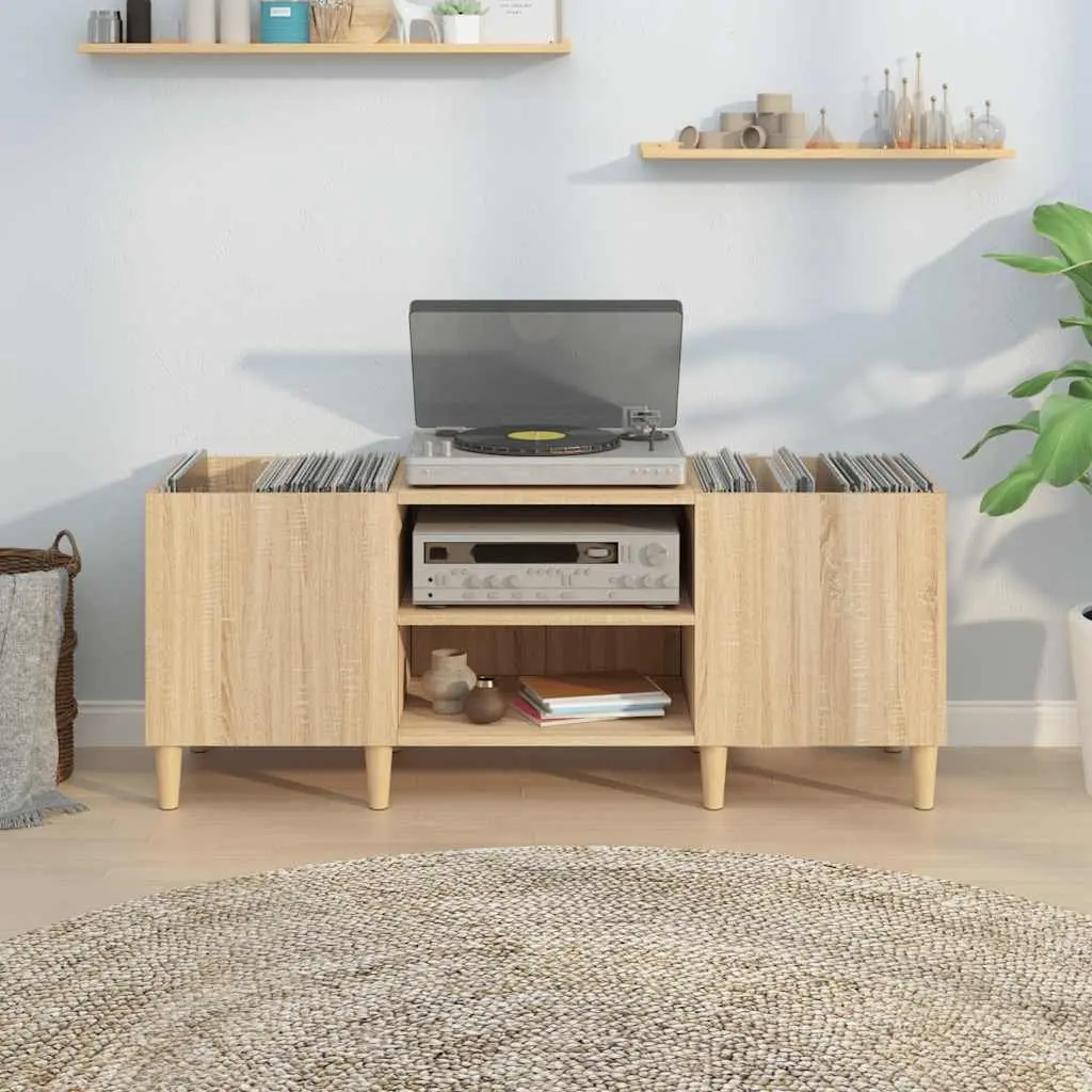 Record Cabinet Sonoma Oak Brown Engineered Wood Storage Vinyl LP Organizer
