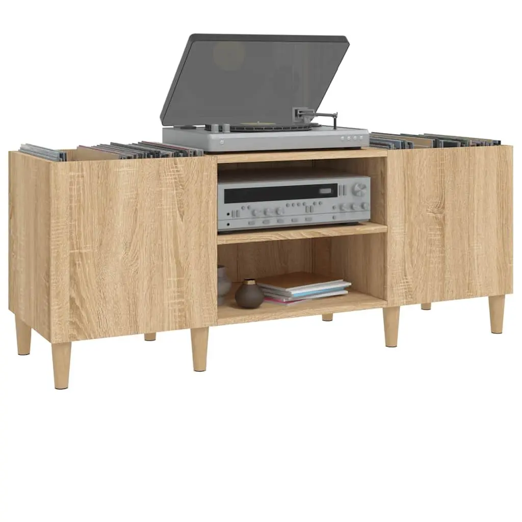 Record Cabinet Sonoma Oak Brown Engineered Wood Storage Vinyl LP Organizer