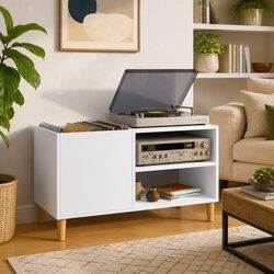 Charming White Vinyl Record Storage Cabinet