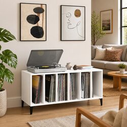 Stylish White Engineered Wood Record Cabinet for Vinyls