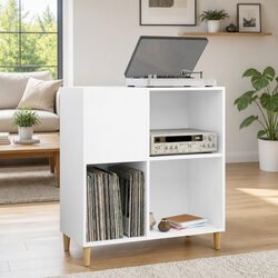 Vinyl Record Cabinet with Wooden Feet in White