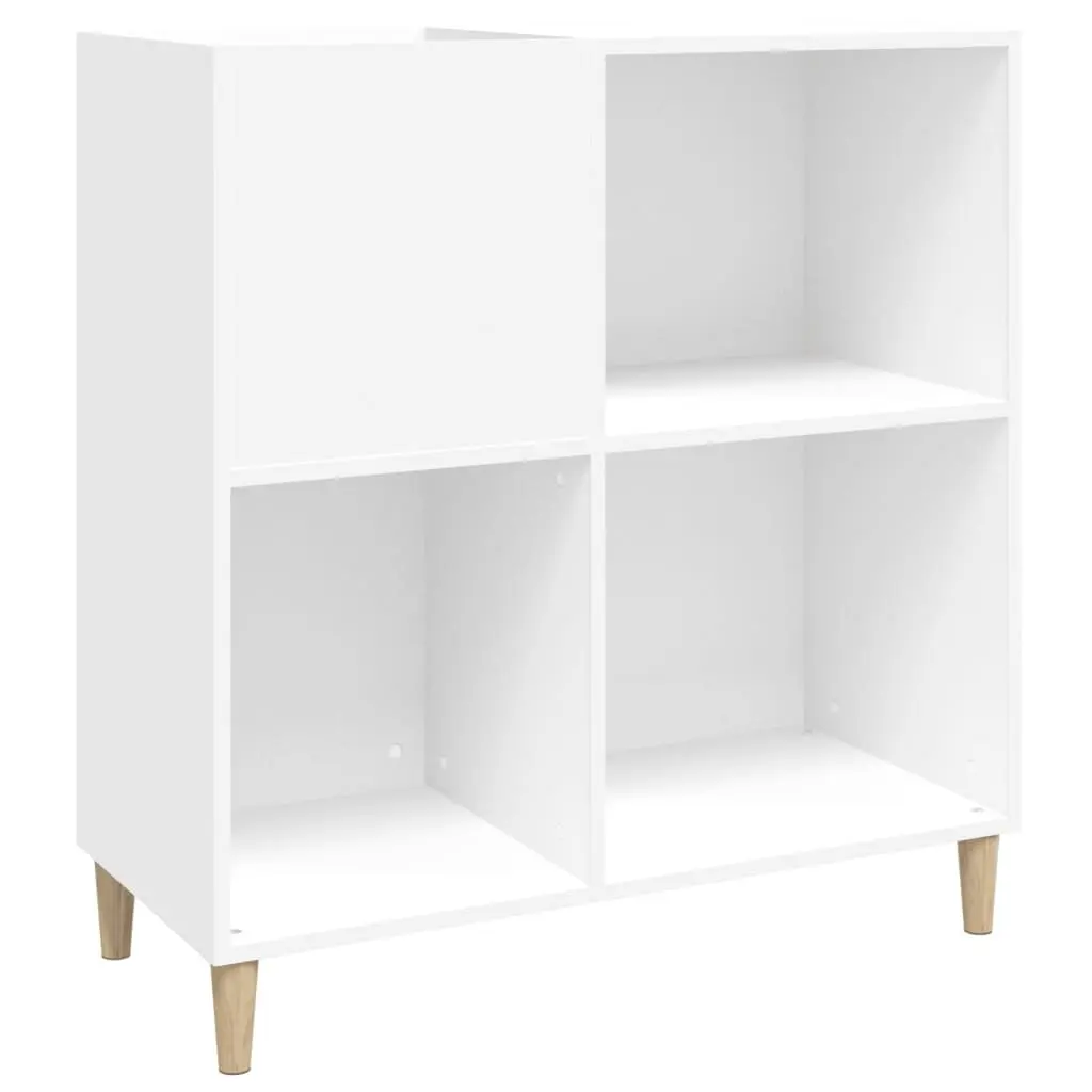 Record Cabinet White Engineered Wood Storage Vinyl LP Display Case with Wooden Feet