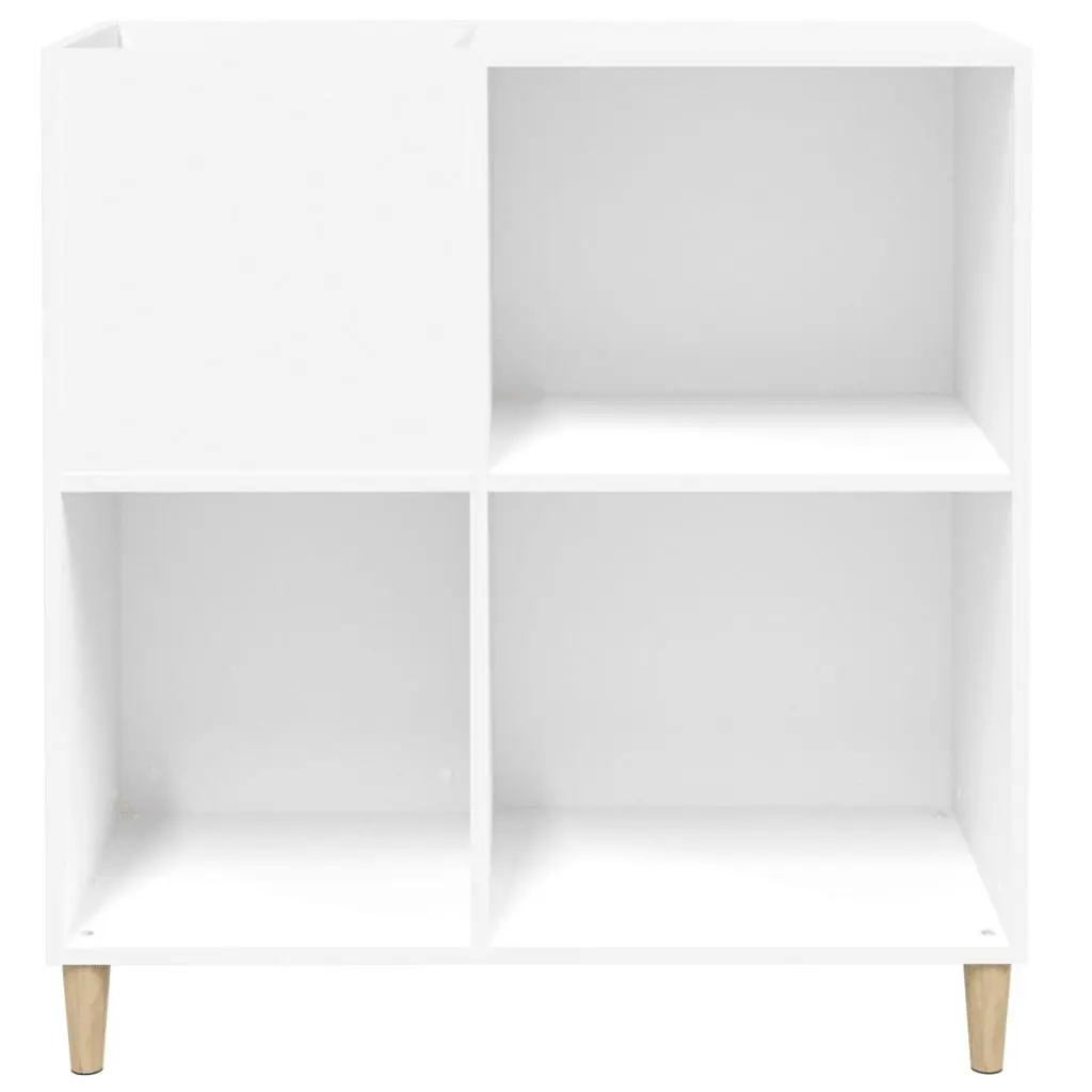 Record Cabinet White Engineered Wood Storage Vinyl LP Display Case with Wooden Feet