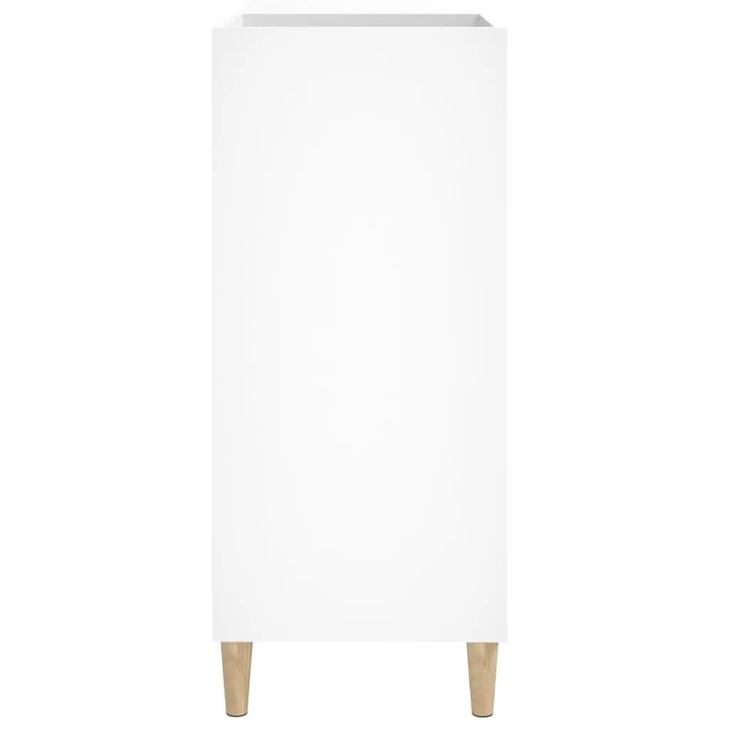 Record Cabinet White Engineered Wood Storage Vinyl LP Display Case with Wooden Feet