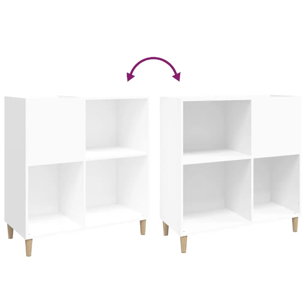 Record Cabinet White Engineered Wood Storage Vinyl LP Display Case with Wooden Feet