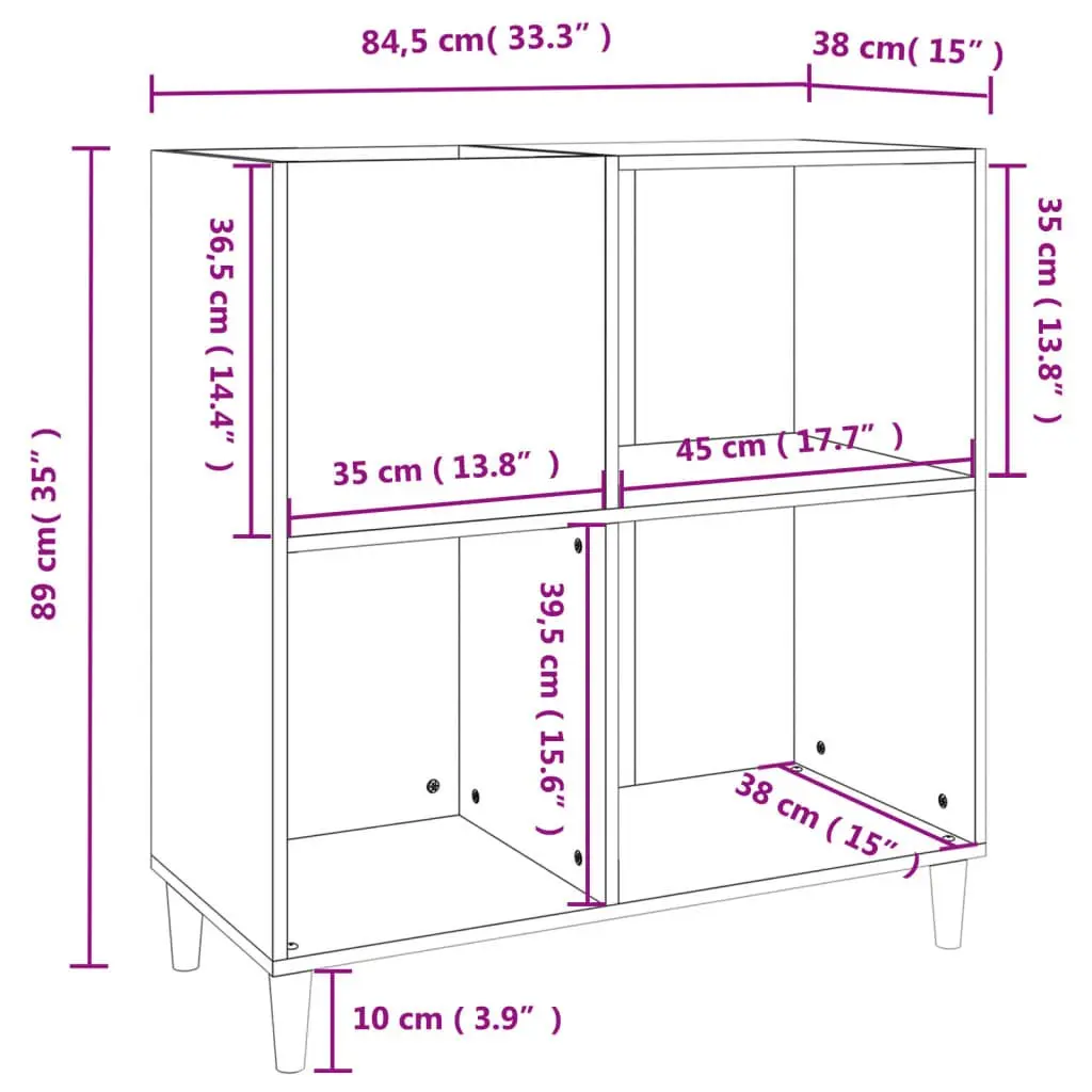 Record Cabinet White Engineered Wood Storage Vinyl LP Display Case with Wooden Feet