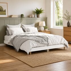 White Bed Frame 135x190 cm with Slatted Base